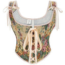 Floral Lace-up Front Vest U-Back Corset - Retrorobe