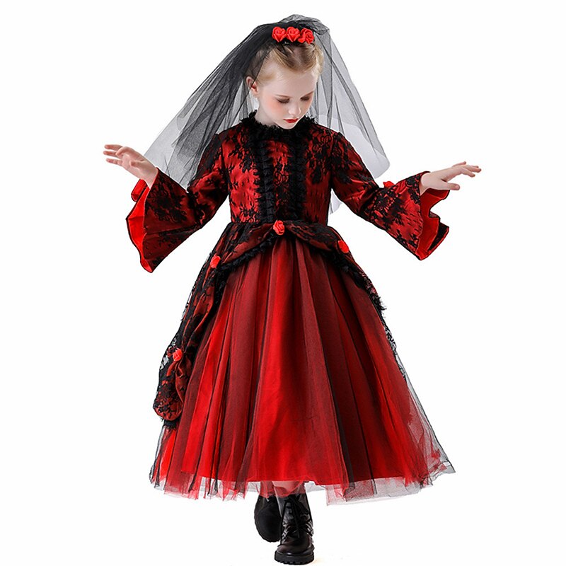 Girls' Gothic Dark Bride Vampire Tulle Dress