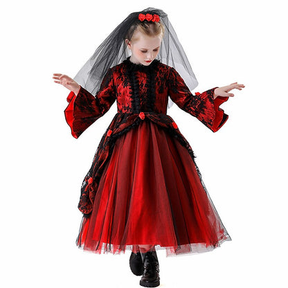 Girls' Gothic Dark Bride Vampire Tulle Dress
