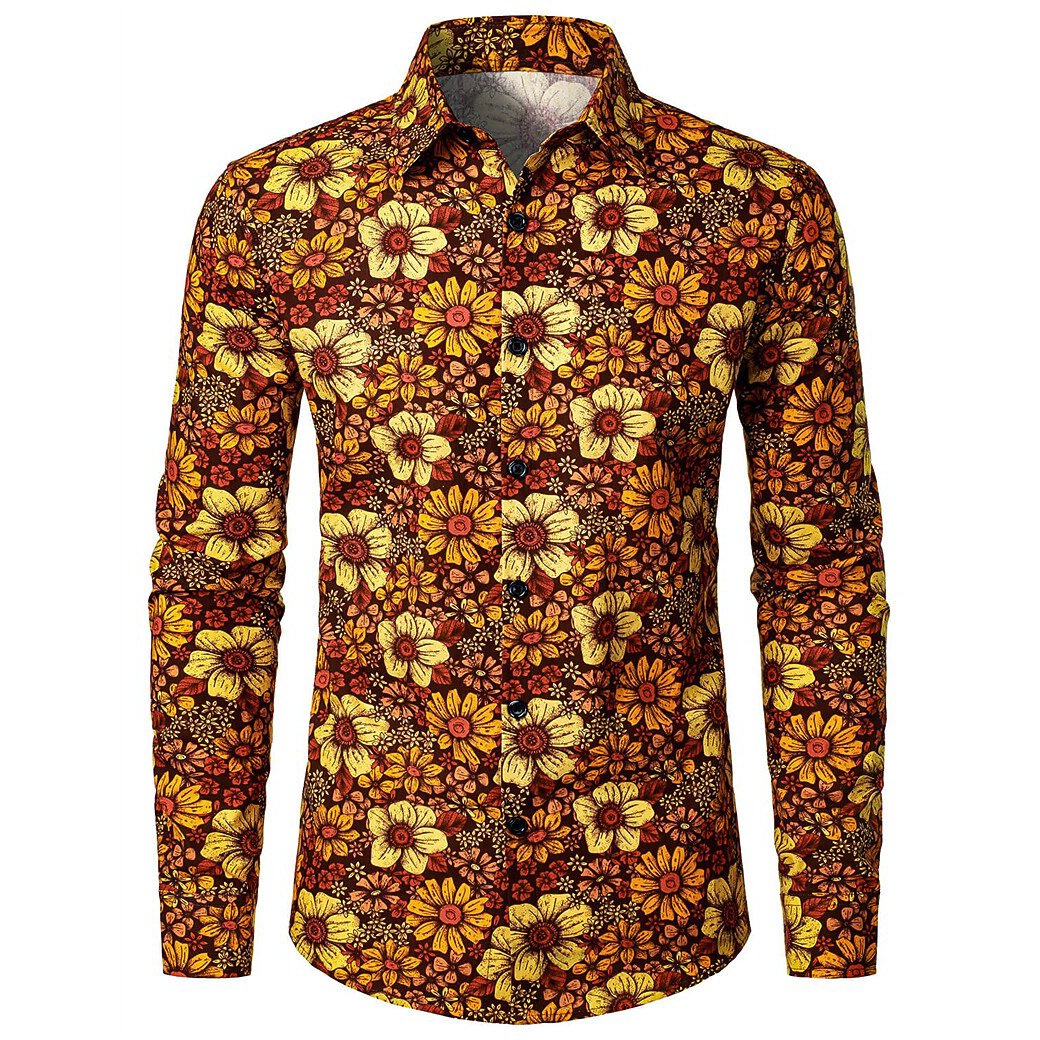 Retro 70S Dense Floral Long Sleeves Collar Shirt
