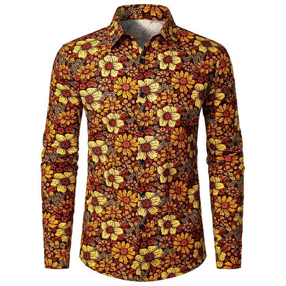 Retro 70S Dense Floral Long Sleeves Collar Shirt
