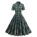 Plaid Lapel Collar Charm Midi Dress