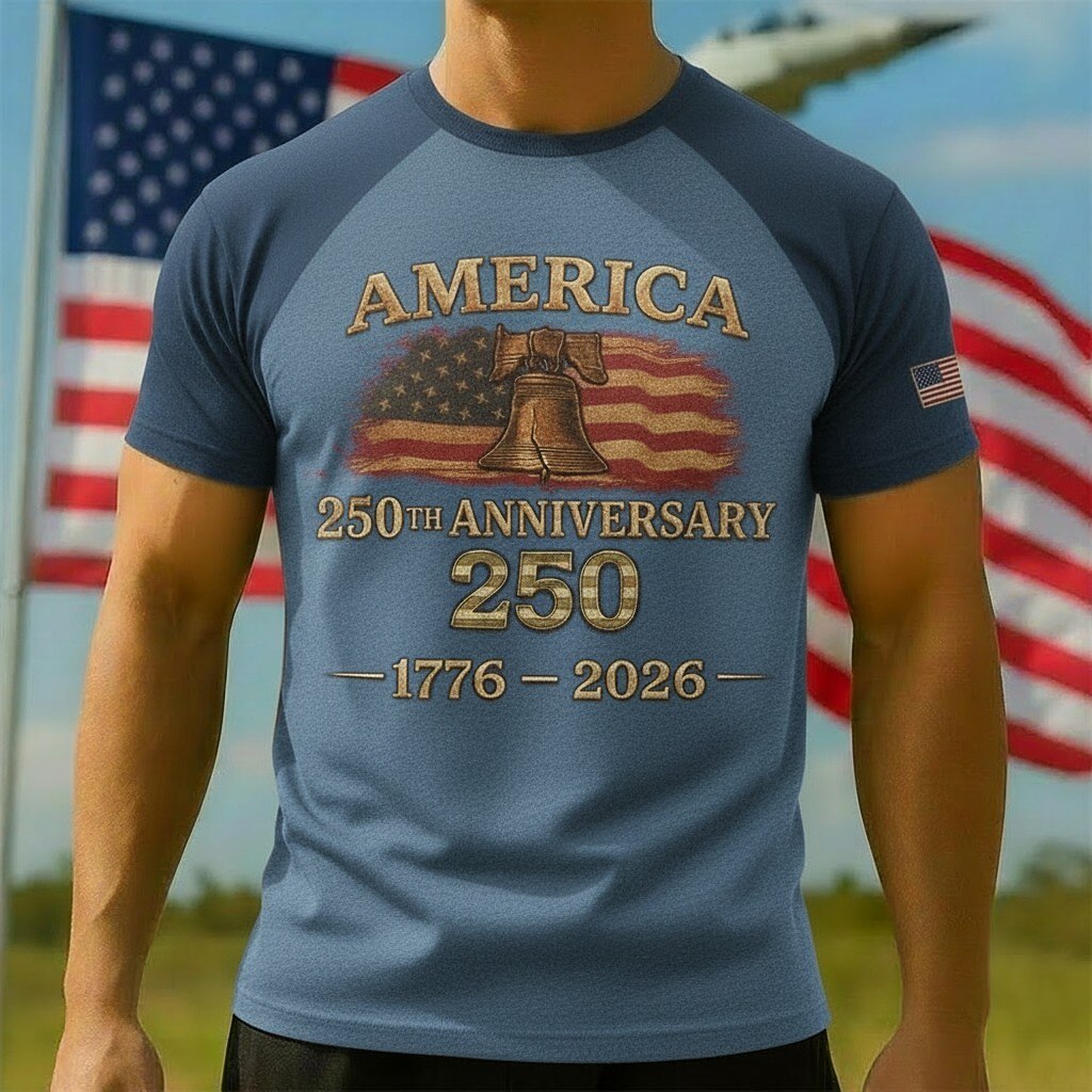 Men's American 250th Liberty Bell American Flag Patriotic Printed T-shirt