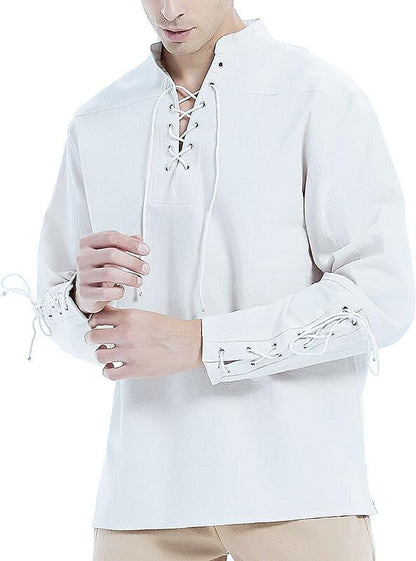 Viking Celtic Medieval Style Lace-up Design Shirt