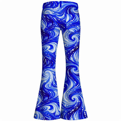 Retro 70s Swirling Waves High Waist Wide Flared Trousers