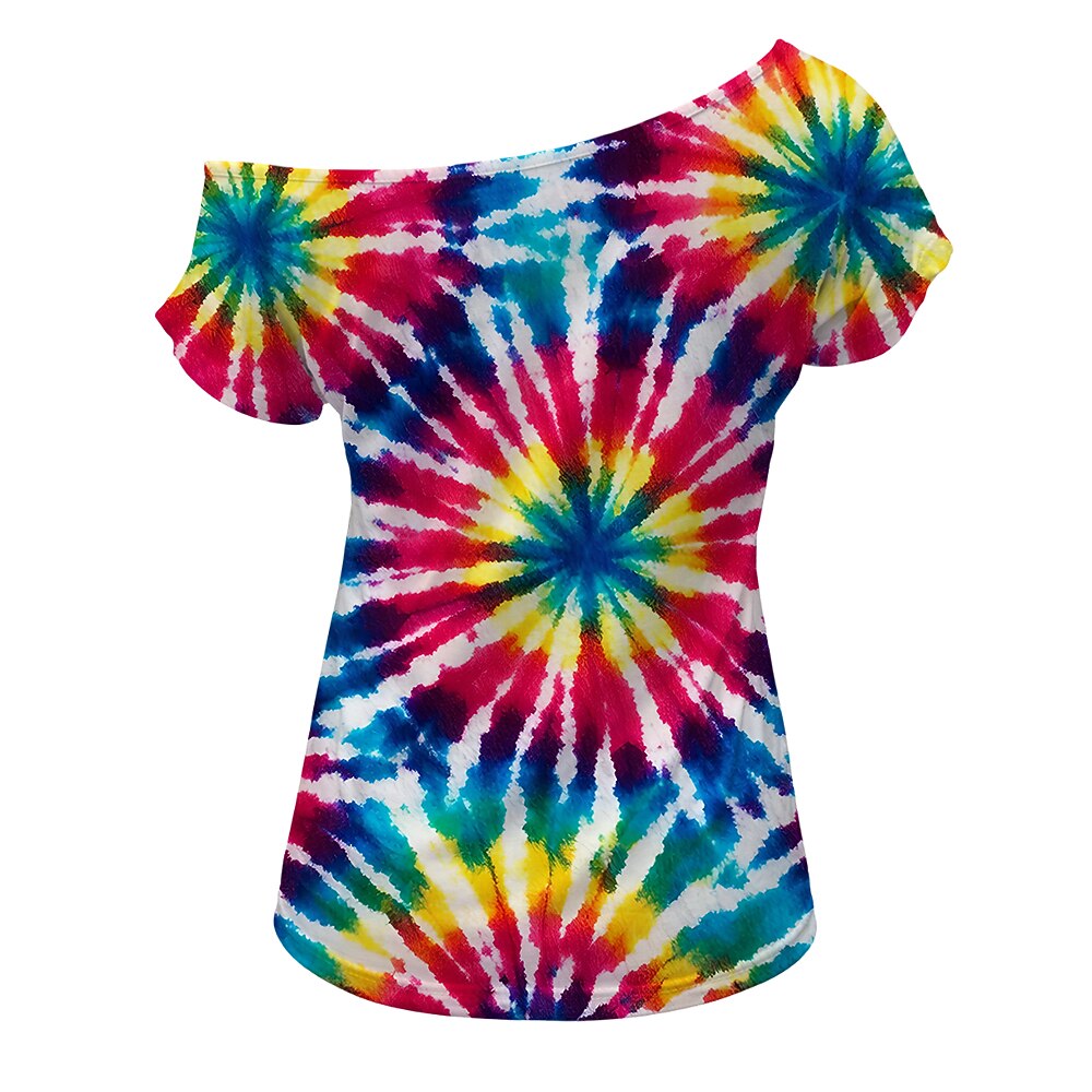 Retro 70s Starburst Tie-Dye One Shoulder Short Sleeves T-shirt