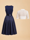 Premium Navy Oktoberfest Dirndl & White Lace Blouse Set