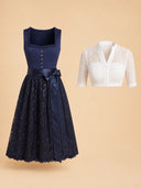 Premium Navy Oktoberfest Dirndl & White Lace Blouse Set