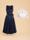 Premium Blue Oktoberfest Dirndl & White V-Neck Lace Blouse Set