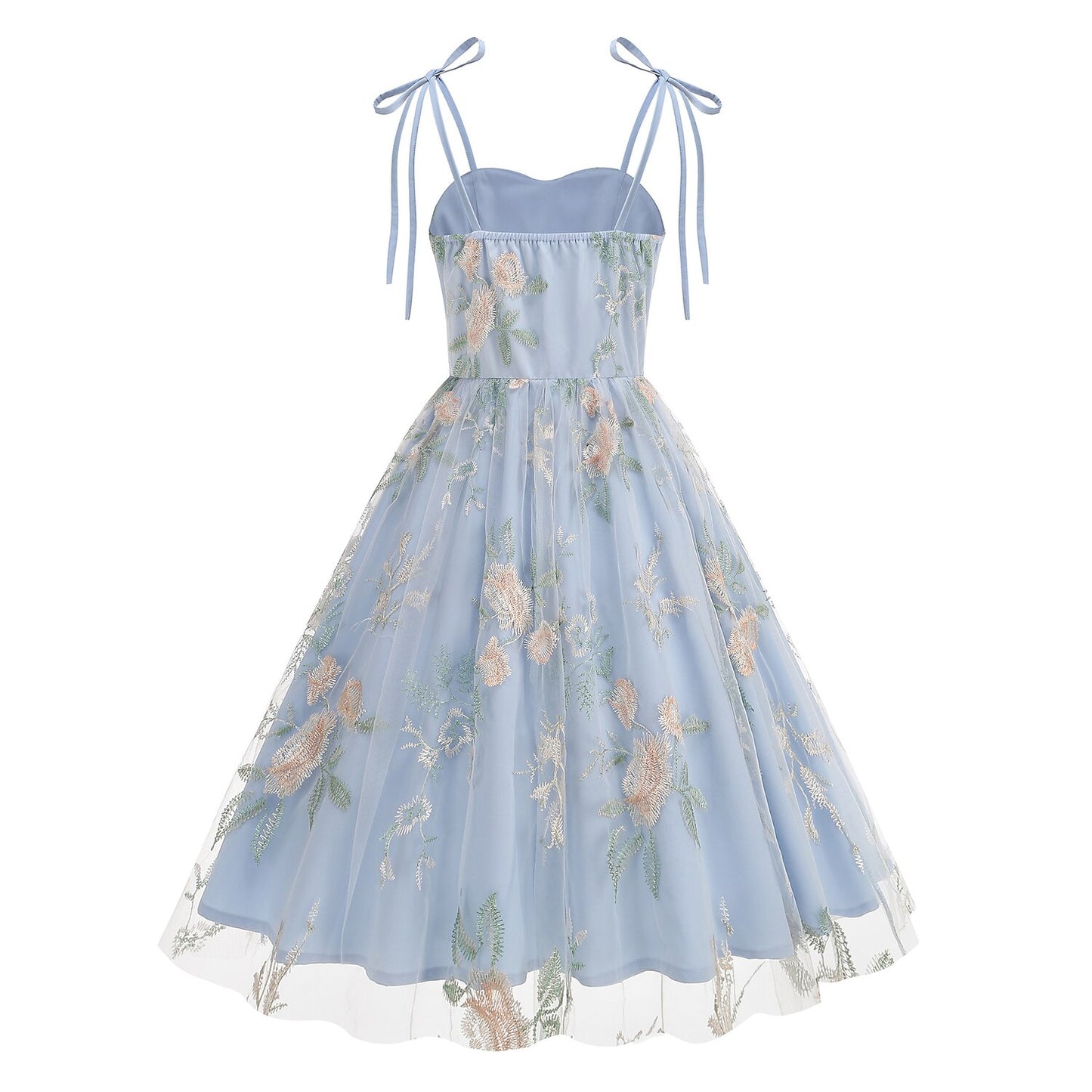 Floral Embroidered Sweetheart Midi Dress