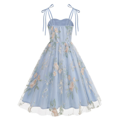 Floral Embroidered Sweetheart Midi Dress