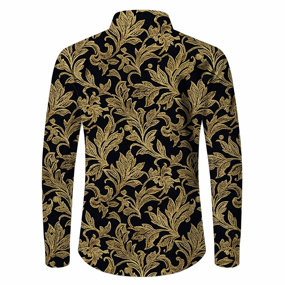Retro 70S Vintage Baroque Floral Pattern Long Sleeves Collar Shirt