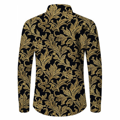 Retro 70S Vintage Baroque Floral Pattern Long Sleeves Collar Shirt
