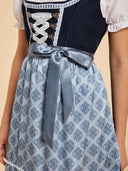 Oktoberfest Blue Mini Dirndl Dress with Lace-Up Bodice