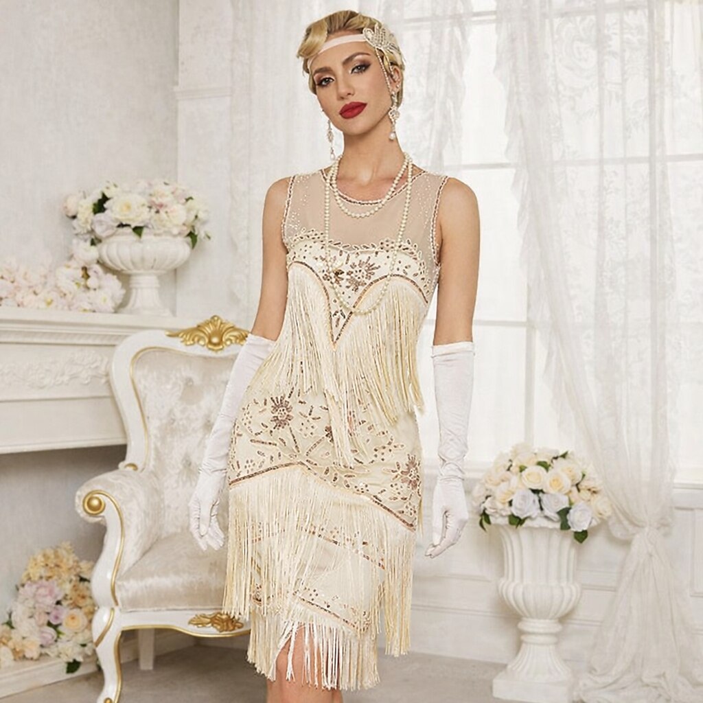 Beaded Detailing Flapper Dress with Sheer Accents