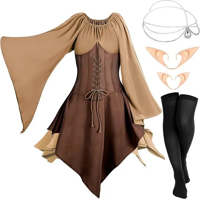 Medieval Fairy Dress Set with Headpiece Accs