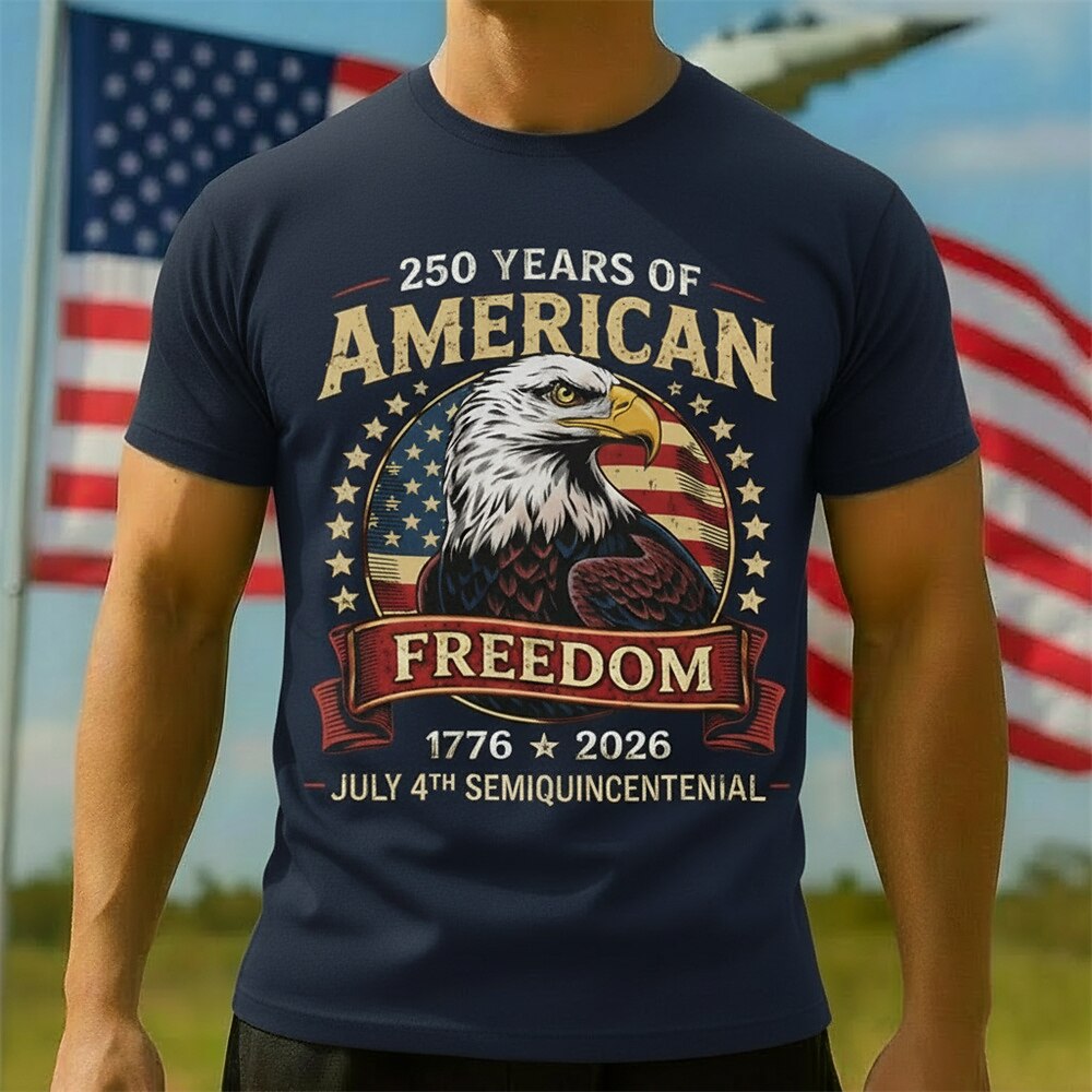 Men's American 250th Eagle American Flag Freedom Patriotic Printed T-shirt