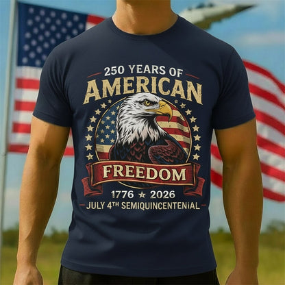 Men's American 250th Eagle American Flag Freedom Patriotic Printed T-shirt