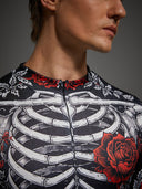 Leotard da uomo di Halloween con stampa di scheletro e rosa rossa