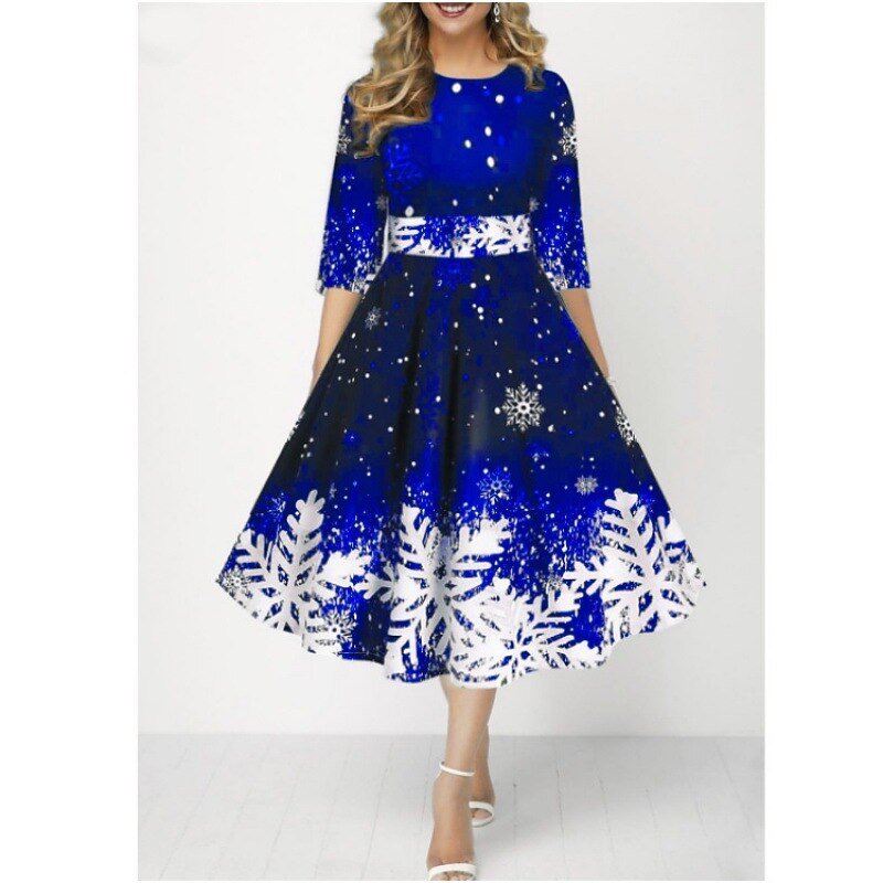 Christmas Vintage Snowflake Swing Dress X-mas Christmas