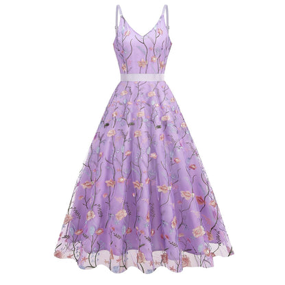 Floral Embroidered V-Neck Midi Dress