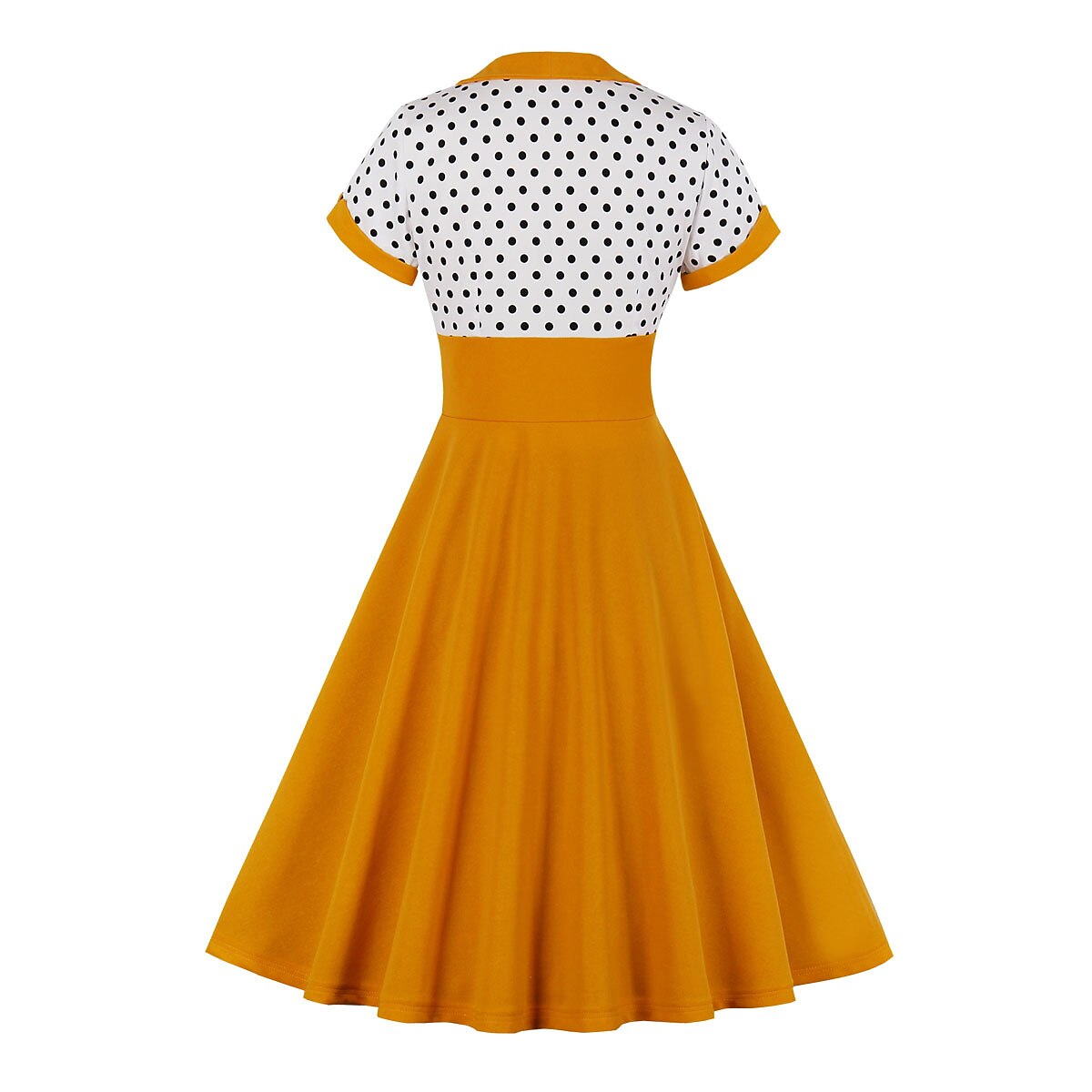 Women's 1950s Polka Dot Patchwork Sweetheart Neck Short Sleeve A-Line Dress