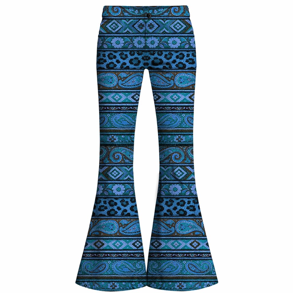 Retro 70s Bohemian Paisley High Waist Wide Flared Trousers