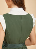 Abito Dirndl verde tinta unita da donna con grembiule lucido e fiocco