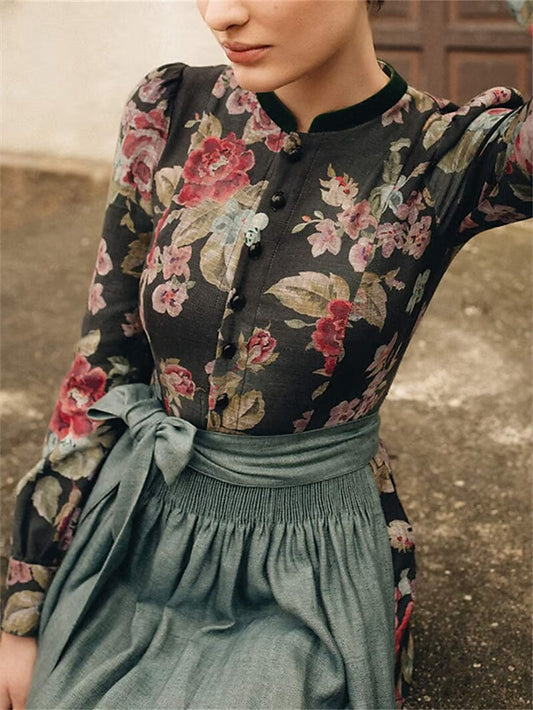 Oktoberfest Black Floral Vintage Dirndl Dress with Apron