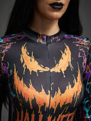 Leotard da donna di Halloween con scheletro e zucca di Halloween neon