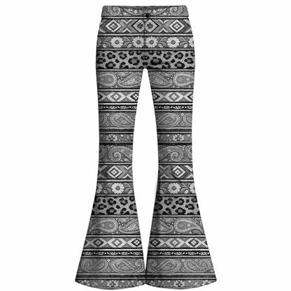 Retro 70s Bohemian Paisley High Waist Wide Flared Trousers