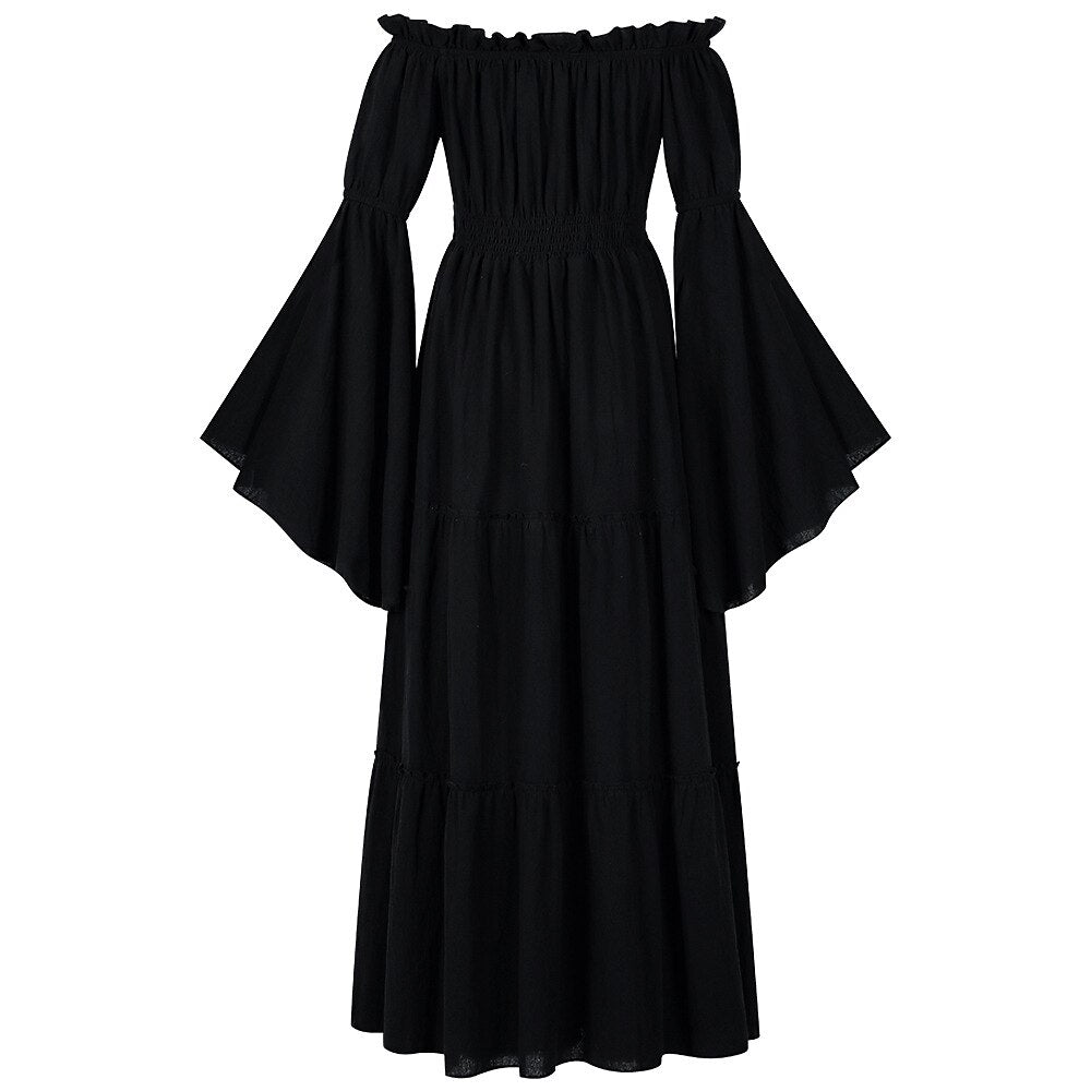 Renaissance Tiered Maxi Dress Off-Shoulder Pocket Dress