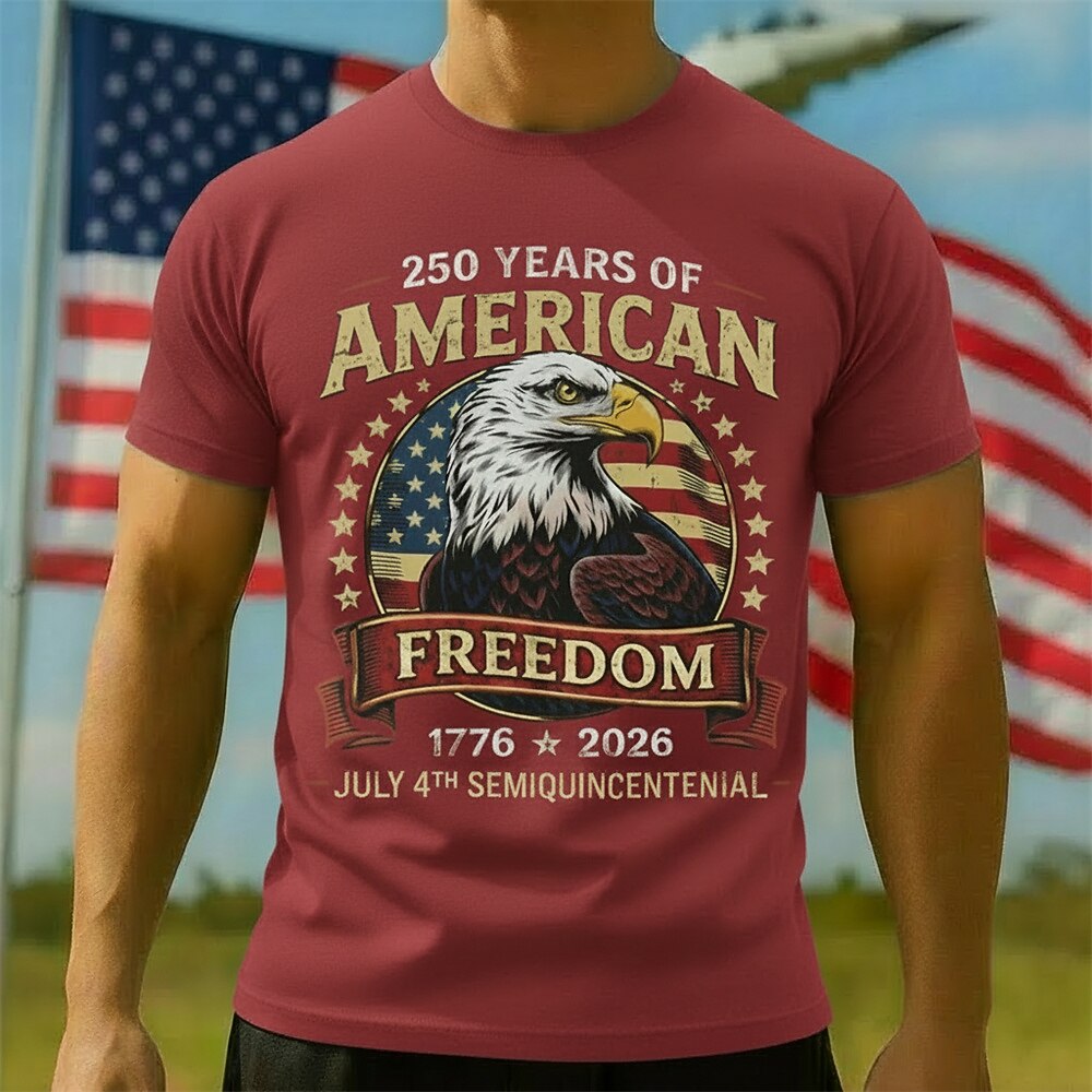 Men's American 250th Eagle American Flag Freedom Patriotic Printed T-shirt