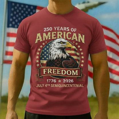 Men's American 250th Eagle American Flag Freedom Patriotic Printed T-shirt