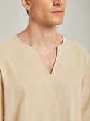Men's Beige Medieval Peasant Shirt & Black Pants Costume Set