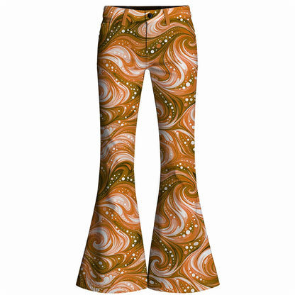 Retro 70s Swirling Waves High Waist Wide Flared Trousers