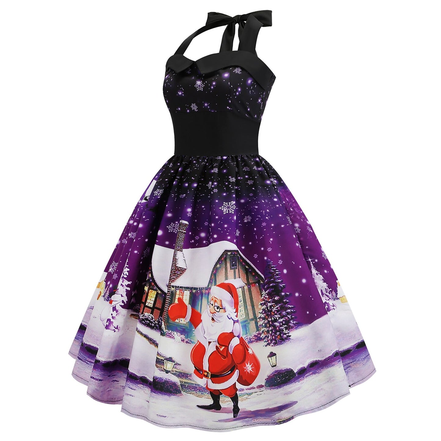 Retro Christmas Santa Halter Dress
