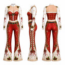 Women's Red Holly & Snowflake Flared Christmas Bodysuit