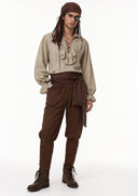 Men's Brown Pirate Costume Set with Burgundy Sash