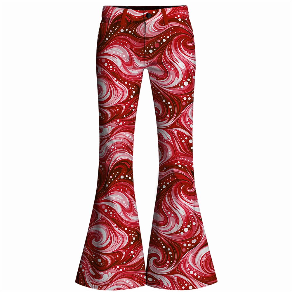 Retro 70s Swirling Waves High Waist Wide Flared Trousers