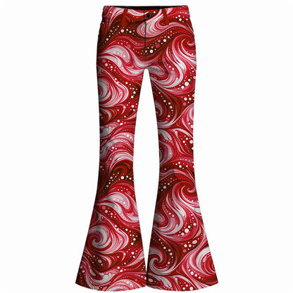 Retro 70s Swirling Waves High Waist Wide Flared Trousers