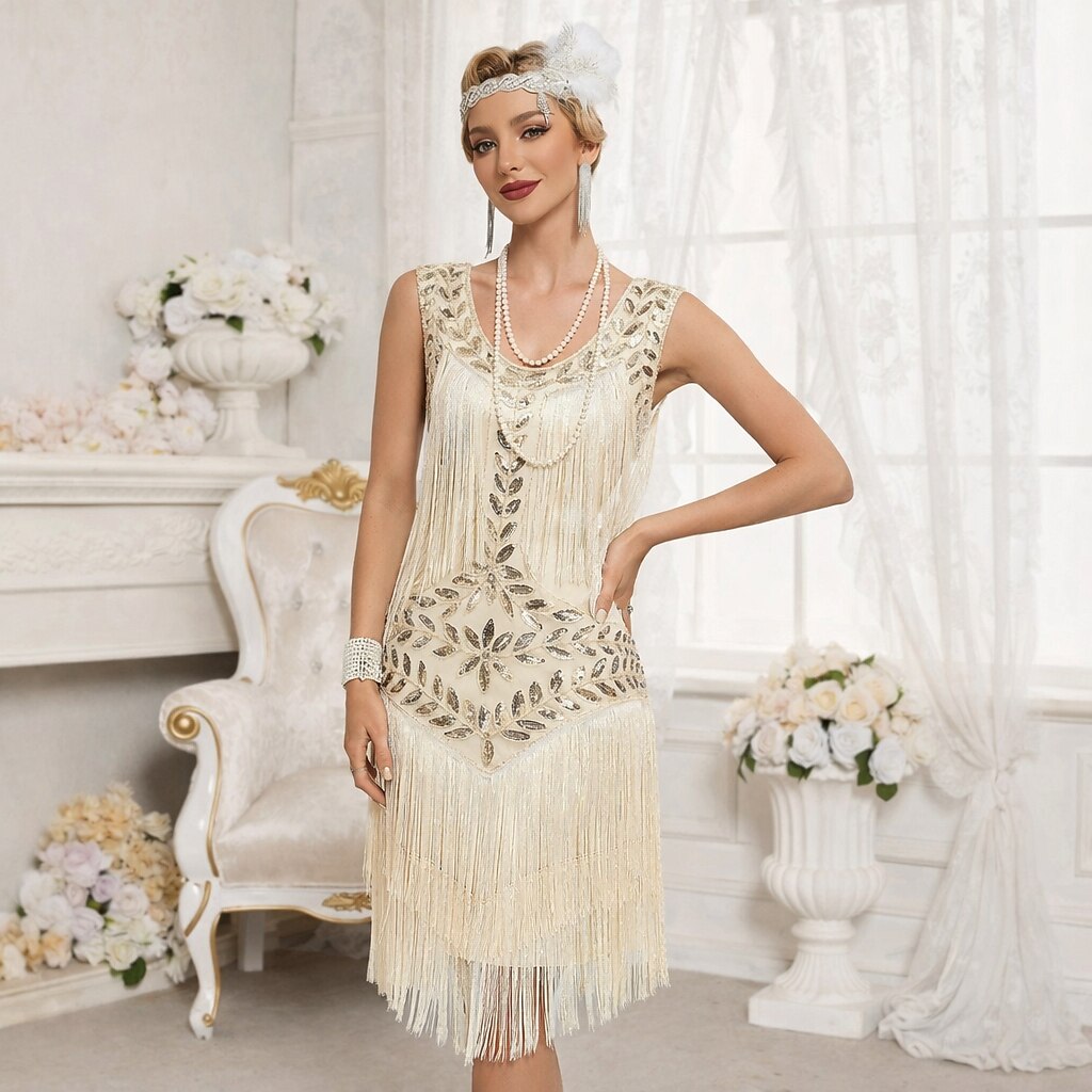 Beaded Art Deco Floral Flapper Dress