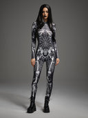 Leotard da donna di Halloween gotico con scheletro e ragnatele