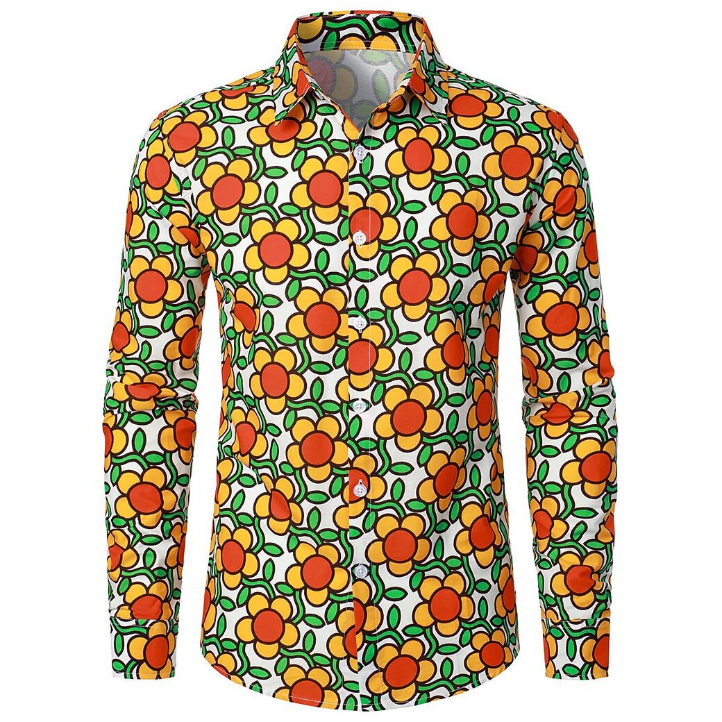 Retro 70S Boho Floral Long Sleeves Collar Shirt