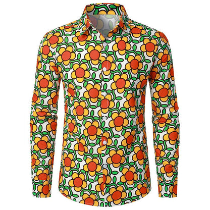 Retro 70S Boho Floral Long Sleeves Collar Shirt