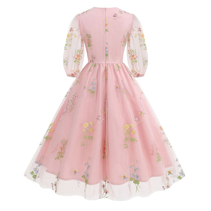 Floral Embroidered V-Neck Midi Dress