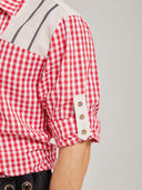 Men’s Oktoberfest Trachten Shirt Red Gingham Check Lace-Up Front