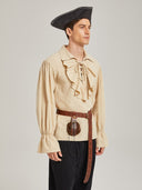 Men's Beige Ruffled Pirate Costume Set
