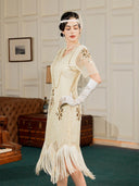 Women's Champagne 1920s Short Sleeve Flapper 5-Piece Set