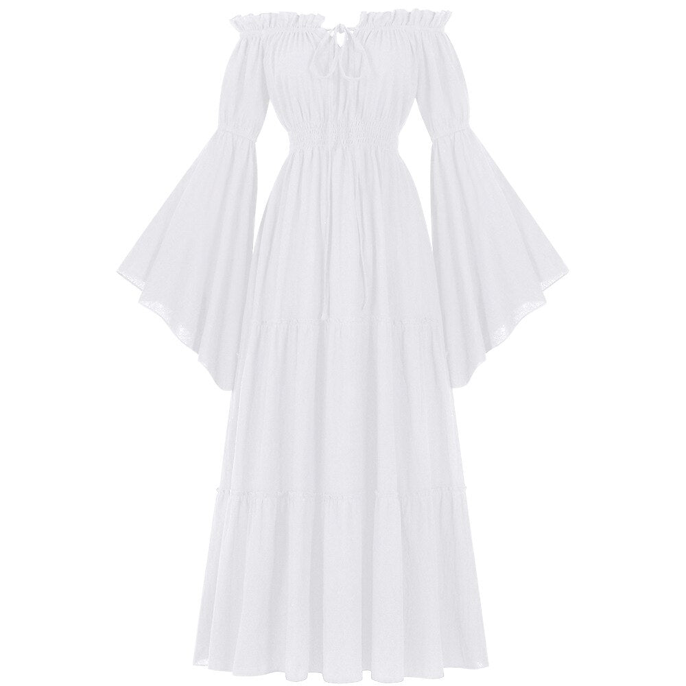 Renaissance Tiered Maxi Dress Off-Shoulder Pocket Dress